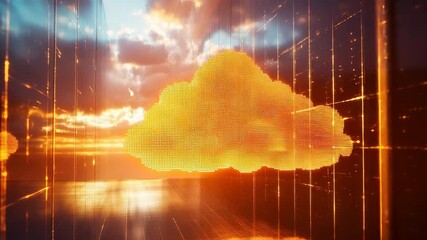 Cloud computing data network reflecting orange sunset - Powered by Adobe