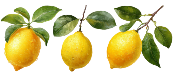 A vibrant arrangement of fresh, juicy lemons with green leaves, showcasing their natural sheen and texture against a clean background, perfect for culinary or health-related themes