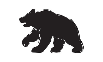 California Brown Bear Silhouette Vector flat design with brushes. Minimal Black Animal Design. Bear silhouette.
