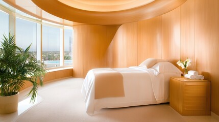 Beauty service at a high end spa, where a client receives a relaxing and rejuvenating treatment.