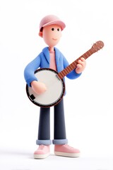 Fototapeta premium Smiling 3D Character Playing Banjo in Playful Pose