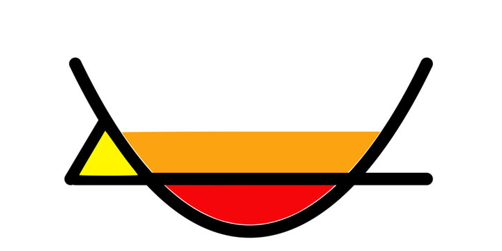 Abstract design featuring geometric shapes. A yellow triangle is positioned on the left