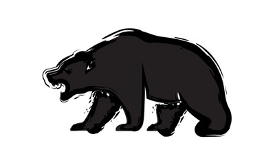 California Brown Bear Silhouette Vector flat design with brushes. Minimal Black Animal Design. Bear silhouette.