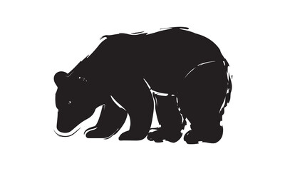 California Brown Bear Silhouette Vector flat design with brushes. Minimal Black Animal Design. Bear silhouette.