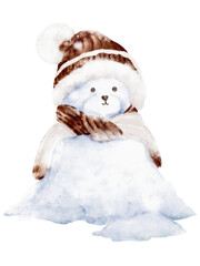 Cute Snowman in Winter Scarf watercolor