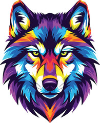 Vibrant pop art wolf head with a striking, colorful, and intense design. A bold and modern animal illustration perfect for artistic statements or expressive brands.