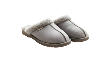 Comfortable gray slippers with soft fur lining, these cozy house shoes are perfect for relaxing at home and keeping your feet warm during winter