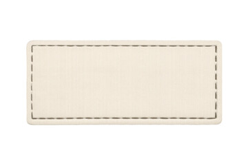 Blank fabric patch with dashed stitching, rectangular textile label design element, transparent background