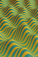 Colorful 3D wave lines in yellow and teal tones creating optical depth and artistic motion, perfect abstract background for modern designs.
