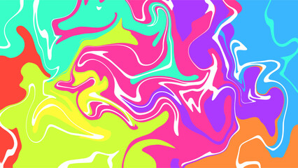 Bright Fluid Art Wallpaper, Psychedelic Neon Color Swirl Pattern.