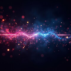 Vibrant energy wave with glowing particles in dark space