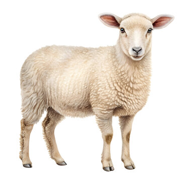 Watercolor Sheep Standing Facing Forward isolated on a transparent background