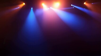 Stage Lighting With Blue And Orange Beams Illuminating Foggy Dark Performance Space