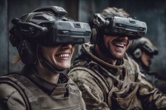 People wearing vr headsets smiling