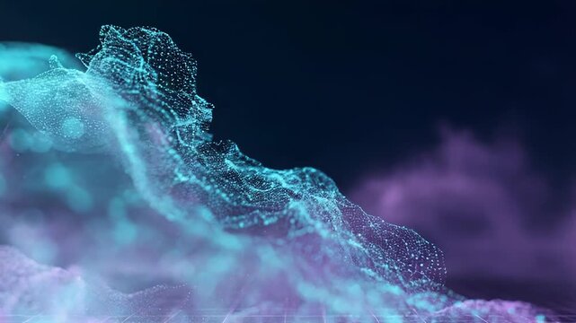 Digital wave particles flowing on grid exploring technology future