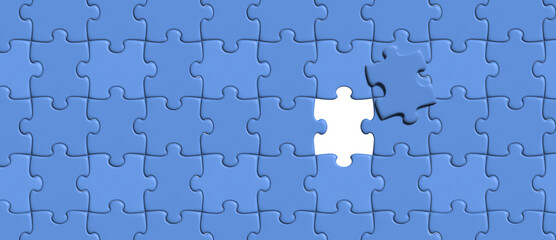 Blue jigsaw puzzle with missing piece