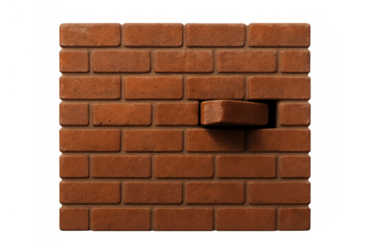 Brick wall with one brick sticking out, symbolizing individuality, diversity, non conformity, and breaking status quo