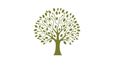 Naklejka premium Modern technology tree blending nature and innovation for sustainable solutions, ideal for tech companies and environmental campaigns worldwide