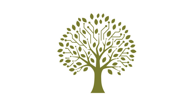 Modern technology tree blending nature and innovation for sustainable solutions, ideal for tech companies and environmental campaigns worldwide