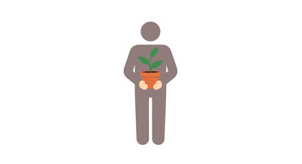 Nurturing growth and new beginnings with potted plant held by figure in simple illustration style, perfect for eco-friendly and sustainable concepts