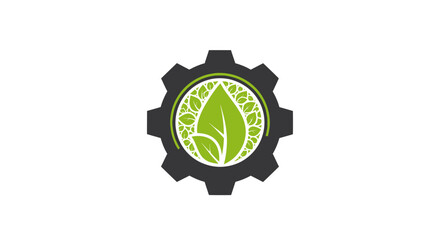 Innovative eco solutions concept featuring a gear with vibrant green leaves for sustainable energy and technology businesses, ideal for branding and marketing