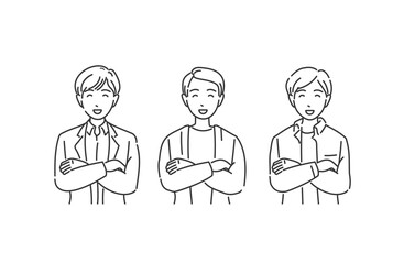 オフィスカジュアル男性 微笑む線画イラスト