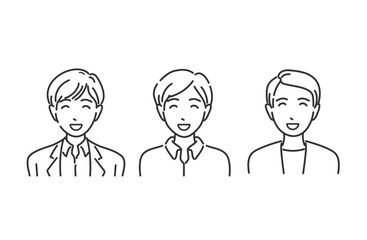 オフィスカジュアル男性 微笑む線画イラスト
