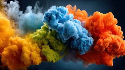 Vibrant colorful ink clouds abstract art on dark backdrop a dynamic display of rainbow hues and mesmerizing patterns perfect stock photography