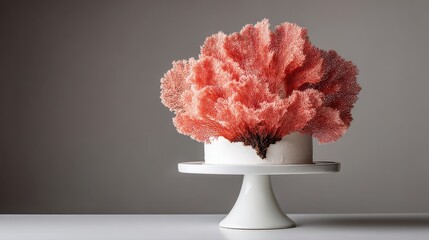 Elegant coral cake exquisite confectionery arrangement celebration dessert sweet treat bakery artistic detail bright background