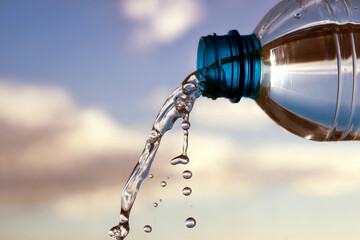 Pouring Water from Plastic Bottle Hydration and Freshness Clean Liquid Concept