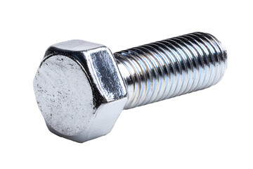 Metal bolt hex nut silver aluminum isolated on cutout PNG transparent background. Technology for fastening various devices prevent pulling out. Used for industrial machinery Assembled machinery.