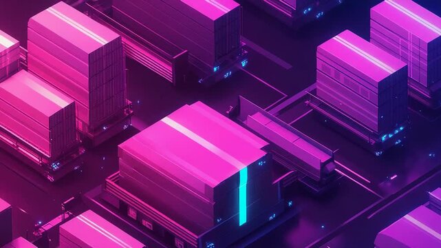 Isometric cyberpunk city with glowing neon lights