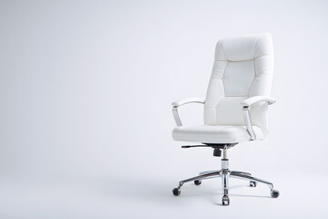 Empty office chair white leather luxurious senior executives for meeting room on white background. Copy space for text. Decoration place in living room. Modern interior decoration.