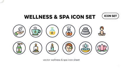 Wellness & Spa Icon Set – Editable Stroke Vector Icons for Relaxation, Self-Care, and Natural Therapy