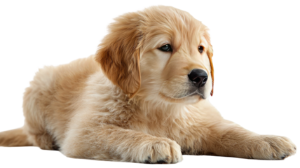 Cute purebred Golden Retriever puppy isolated on white background