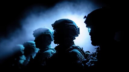 Special Forces Soldiers Fully Armed in a Solemn Atmosphere - Powered by Adobe