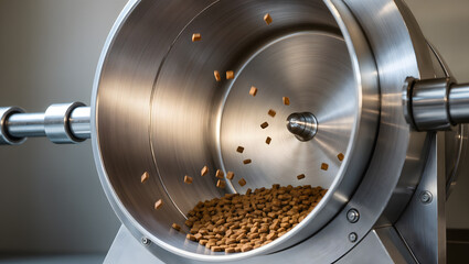 Pet food manufacturing process in industrial stainless steel machine