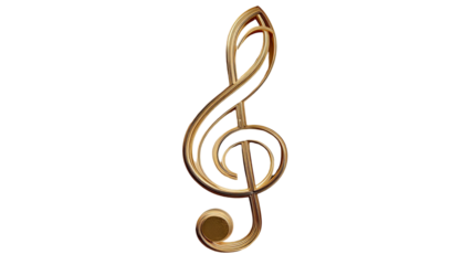 Golden 3D musical treble clef symbol with metallic gold design on a white background