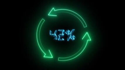 Green Neon Circular Arrows with 1 to 100% Percent Text in Blue Neon on animation Black Background. Animated green neon circular arrows highlight 1 to 100 percent in blue neon creating futuristic . - Powered by Adobe
