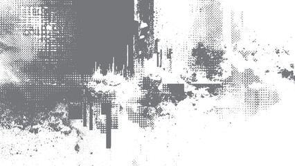 Distressed uneven grunge background black and white texture for artistic overlay and decoration. Black and white abstract texture with rough distressed effect for creative design projects. 