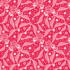 White floral lace on red background