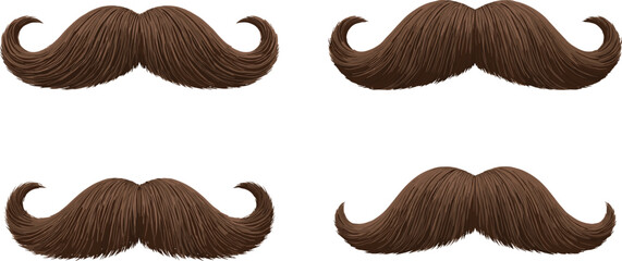Set of Realistic Curly Brown Mustache Props - Facial Hair Accessory