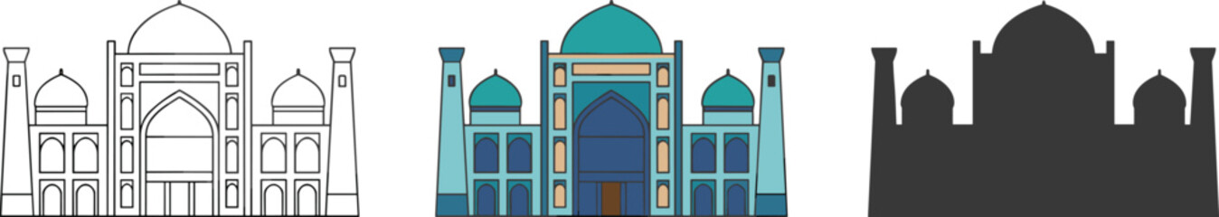 Traditional Islamic or Middle Eastern City Building Icon Set - Madrasah/Mosque