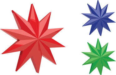 3D Shiny Eight-Pointed Star Set - Red, Blue, Green Symbols