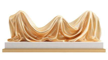 golden silk fabric curtain isolated on white background