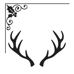Obraz premium Festive corner design featuring reindeer antlers and holly sprig illustration
