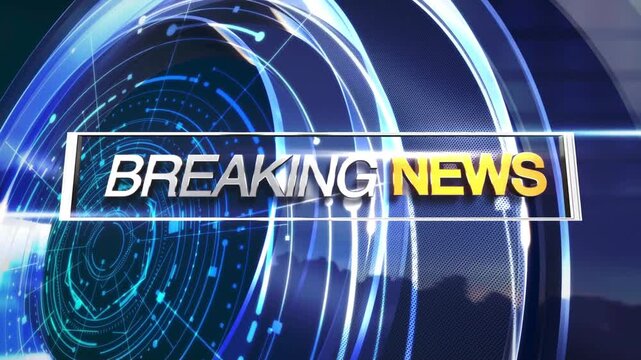 Corporate and broadcast animation using 3d glass rings Breaking News themes. with tittles. promotion broadcast background. abstract scene world map