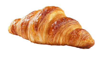 Fresh single French butter croissant isolated on a white background, perfect for breakfast or a sweet bakery snack