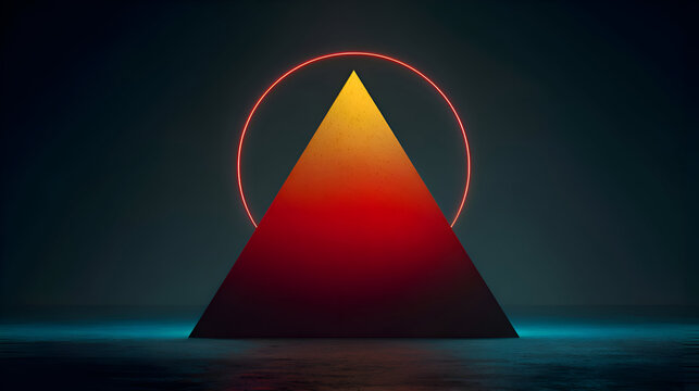 Geometric Triangle with Red Circle Glowing in Dark Contemporary Space
