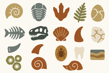 Nature and Fossil Icons Collection with Leaves, Shells, and Bones © Safu Ra